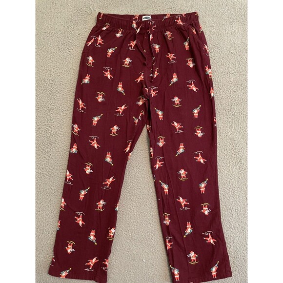 Old Navy L Large Red Santa Flannel Drawstring Cotton Pajama Lounge Pants - Picture 1 of 7